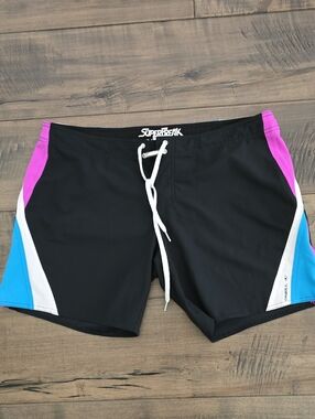 O'Neill Women'ss Black Swim Board Shorts with Pinkish Purple & Blue Accents
